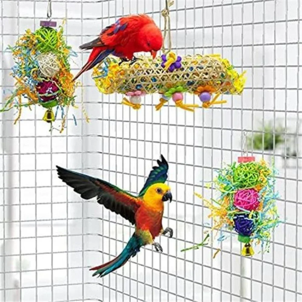 3Pack Bird ChewingToys Foraging Shredder Toy Parrot Cage Bird Loofah Hanging Toy